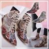 Vintage Women's Square Heel Embroidered Boots Lace Boots Pointed Toe Shoes