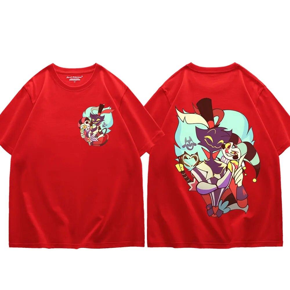 Футболки с рисунком аниме Helluva Boss, уличная мода, футболка с короткими рукавами и героями мультфильмов, женская футболка унисекс, Y2k, эстетика, футболка большого размера