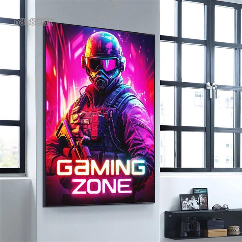Dragon Assassin Space Armor Gaming Zone Canvas Posters Prints Wall Art Pictures Modern Gamer Bedroom Esports Room Decor Gifts
