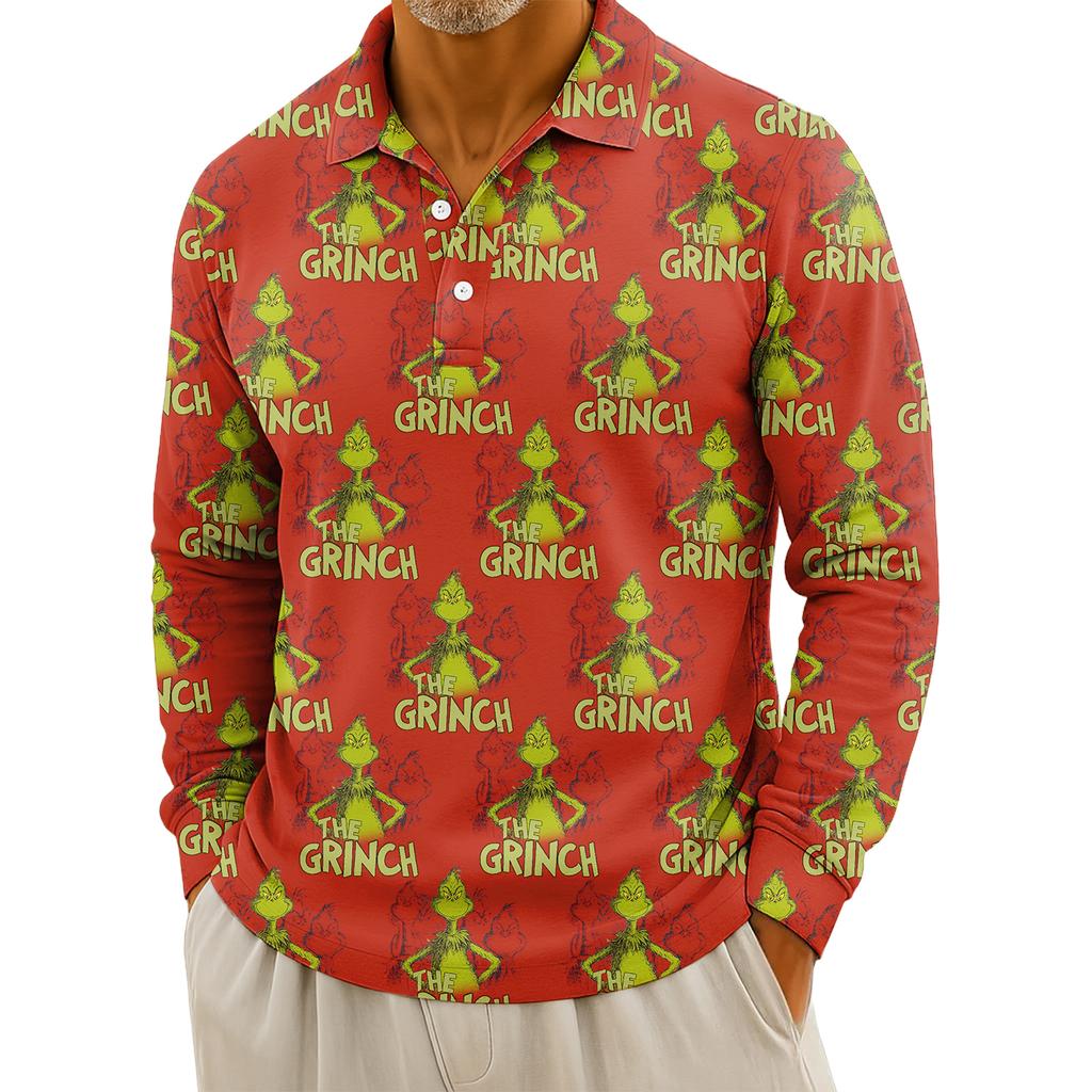 Мужская повседневная рубашка с длинным рукавом на пуговицах с рождественским принтом
