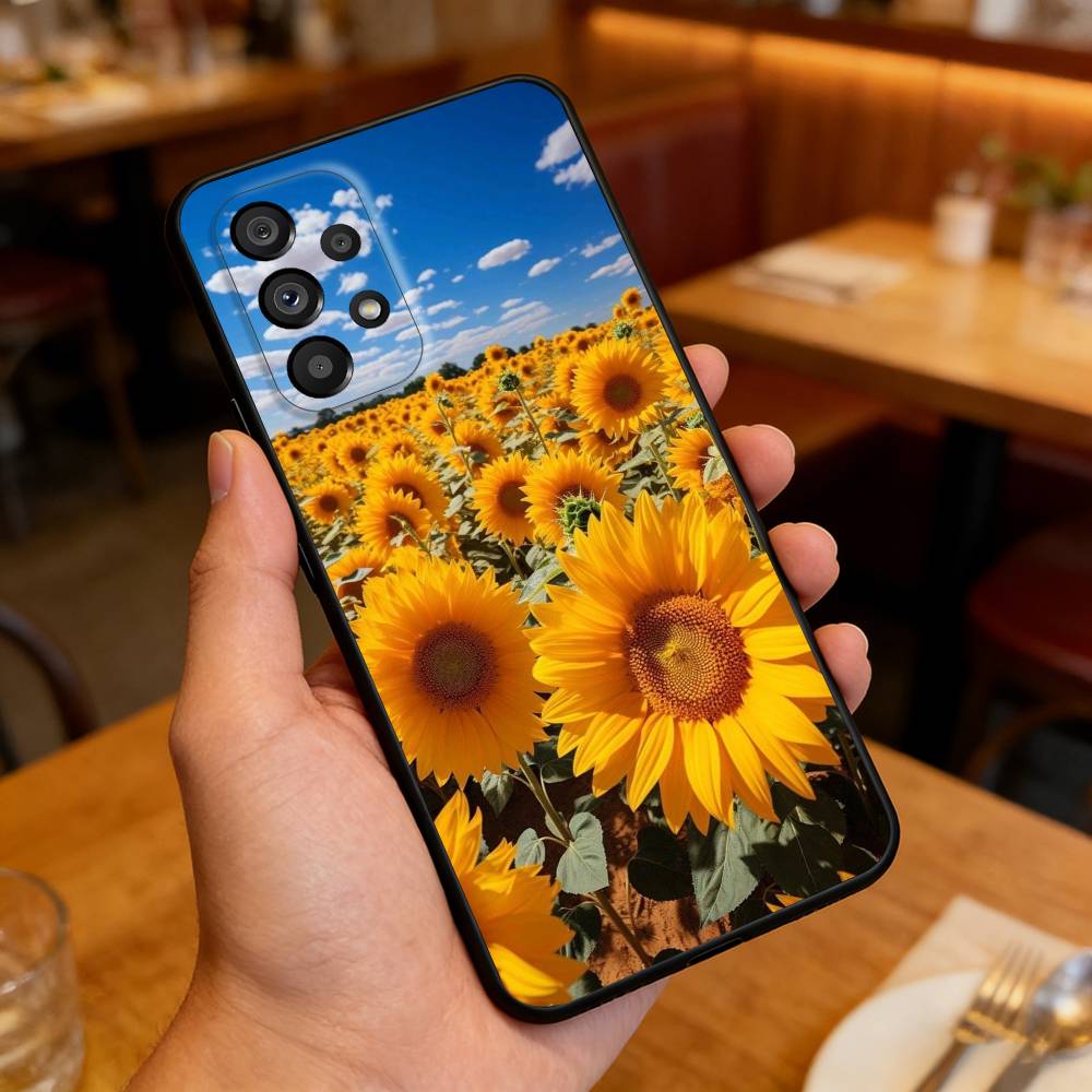 Sunflower&Sunny Day For Samsung Galaxy A13,A21s,A22,A31,A32,A52,A53,A71,A80,Soft Black Shell