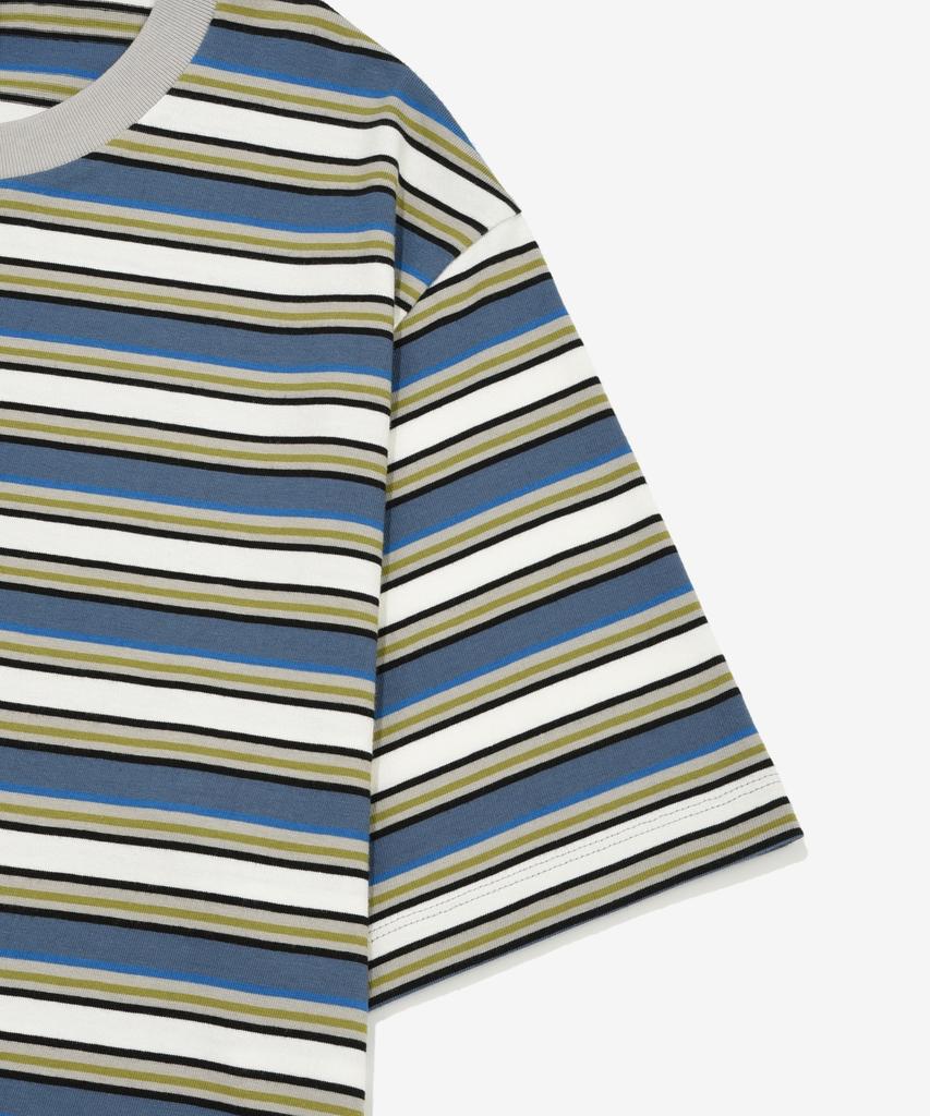 COVERNAT Multi-Stripe Crop T-Shirt Dusty Blue