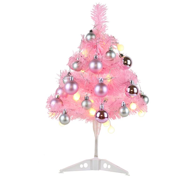 New Dense Mini Pink Christmas Tree - 45cm/60cm, Desktop Decor with Ornaments
