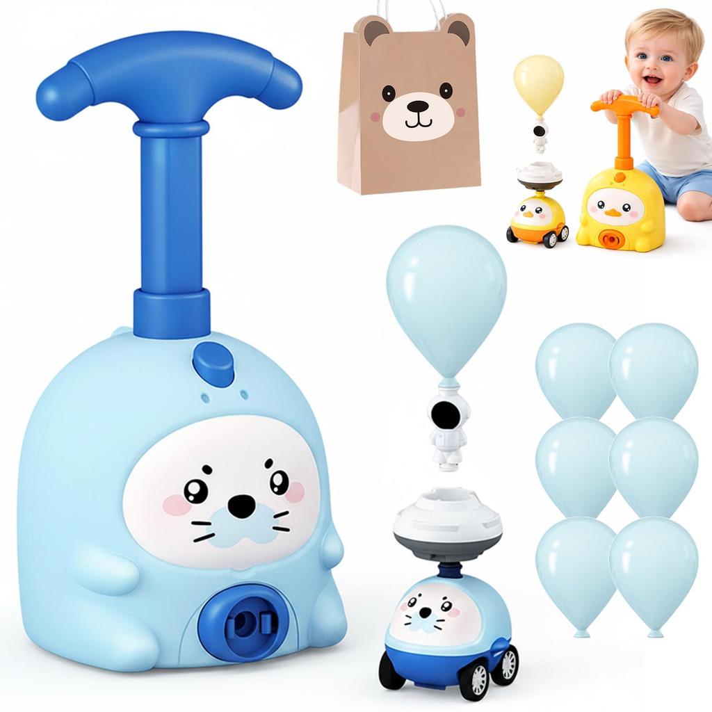 2026 New Children's Balloon Car, Animal Balloon Launcher Toy Set, Balloon Car Toy Pump Set with 2 Cars, 2-in-1 Races on Ground & Flies in Air, Stem