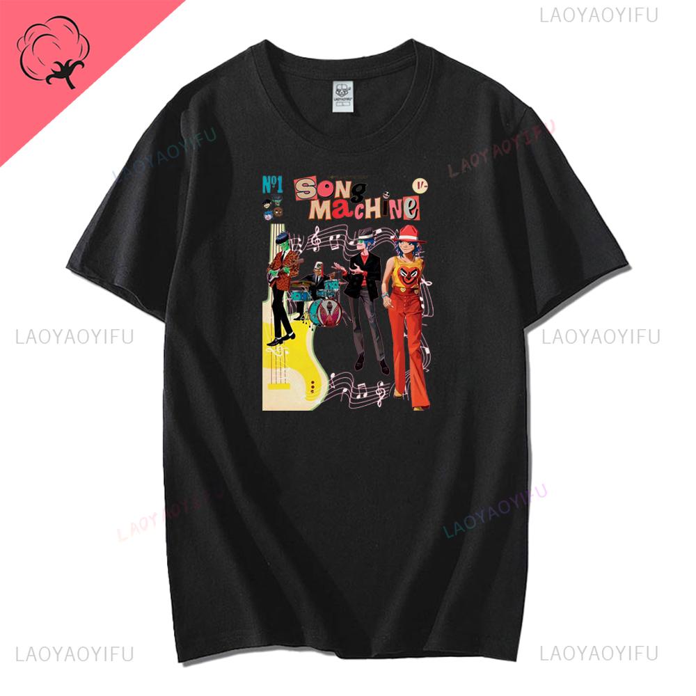 Винтажная футболка с принтом музыкальной группы Gorillaz PUNK ROCK Мужская Женская Летняя 90-х Круглый вырез Хлопок Короткий рукав Футболки Одежда Y2K Футболка