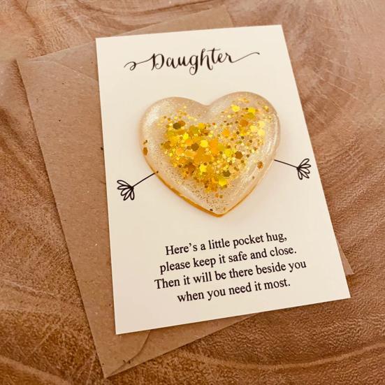 Daughter Pocket Hug with Positive Card Emotional Support Love Heart Figurine Son Sister Niece Pocket Token Decoration Inspirational Encouragement Gift