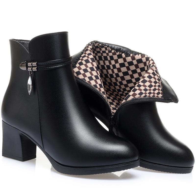 Модные осенне-зимние короткие ботинки женские ботинки на толстом каблуке из мягкой кожи теплые ботильоны на среднем каблуке из бархатистой кожи хлопковая обувь