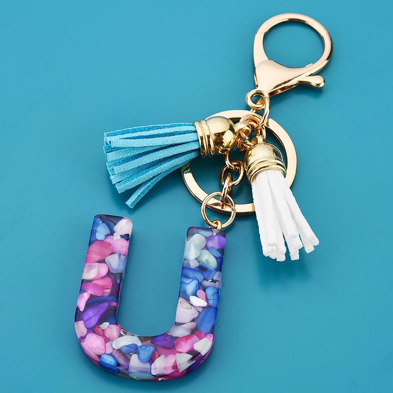 Wish Creative Fashion Jewelry: Colored Acrylic Letter Tassel Keychain