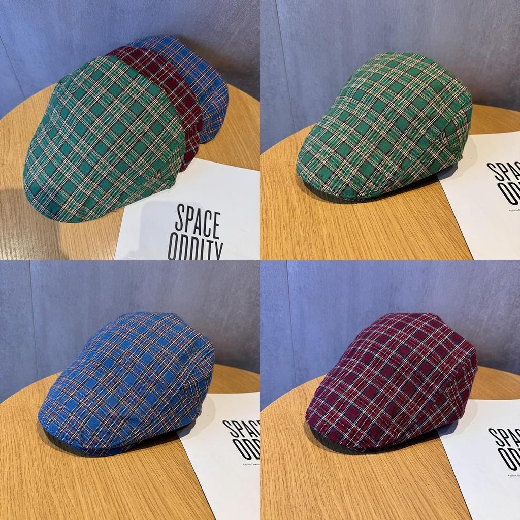 Pattern Vintage Checkered Beret Hat With Breathable Cotton For Women Fashion