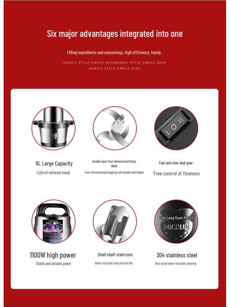 Электрическая мясорубка и кухонный комбайн из нержавеющей стали - Большая емкость для измельчения, фарширования, чесночной пасты и многого другого