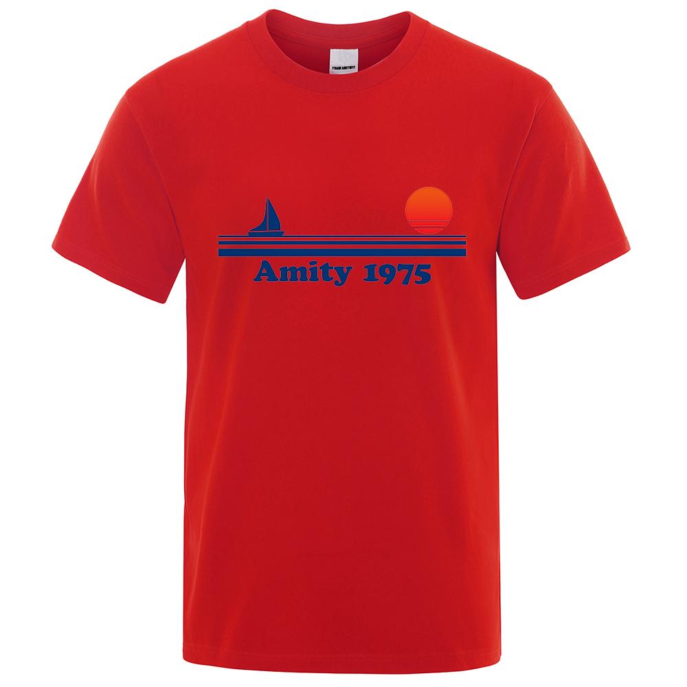 Хлопок Amity 1975 - Челюсти ретро принт футболка мужская креативная спортивная одежда модная футболка футболки дышащие хлопковые футболки мужские
