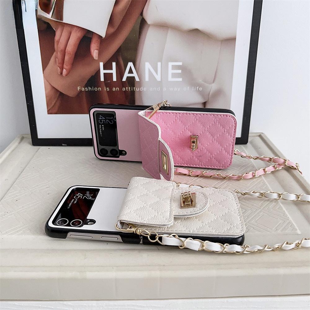 Кожаный чехол для карты с ремешком через плечо для телефона Samsung Galaxy Z Flip 3 Flip 4 Z Flip4 Flip3 5g, милый защитный чехол-цепочка