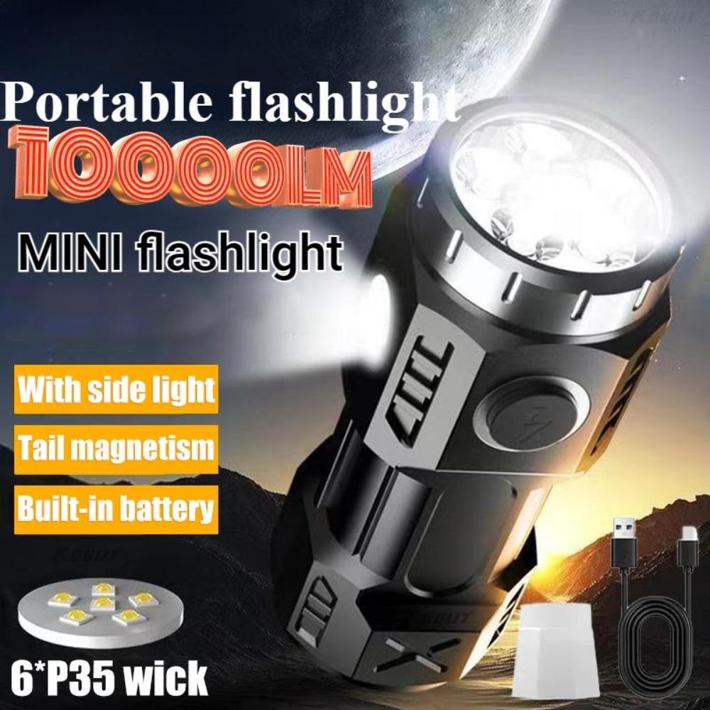 4000MAH Mini Led Flashlight USB Rechargeable Torch Powerful Work Light with Side Light and Shade Camping Lantern with Tail Magnet