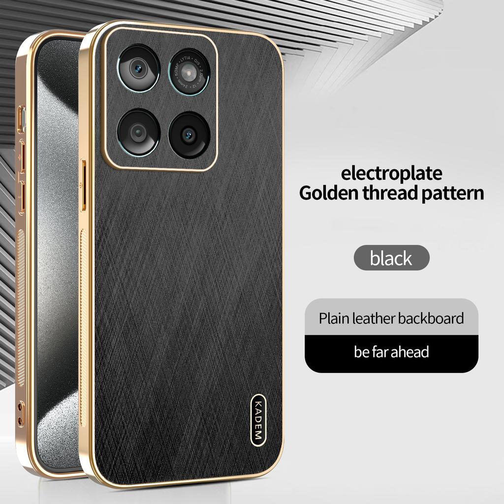 For Motorola Edge 60 Fusion, Phone Case Luxury Brushed Leather Electroplated Bumper Soft TPU Cover