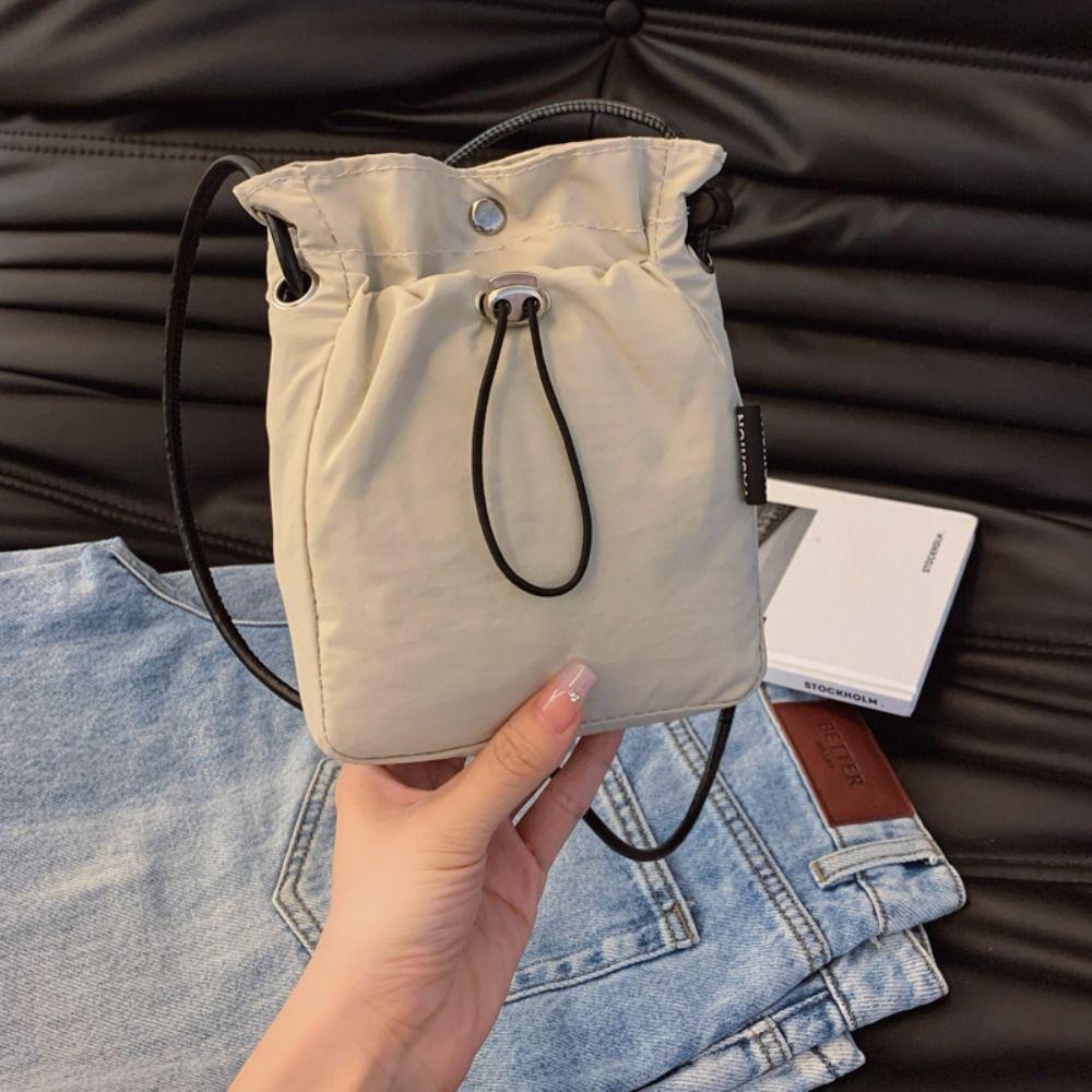 Purse Drawstring Canvas Bag Crossbody Bag Mobile Phone Bag Cute Nylon Shoulder Bag Office Worker