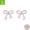 Girly Heart Pink Bow Stud Earrings Female Romantic Princess Style S925 Sterling Silver Stud Earrings