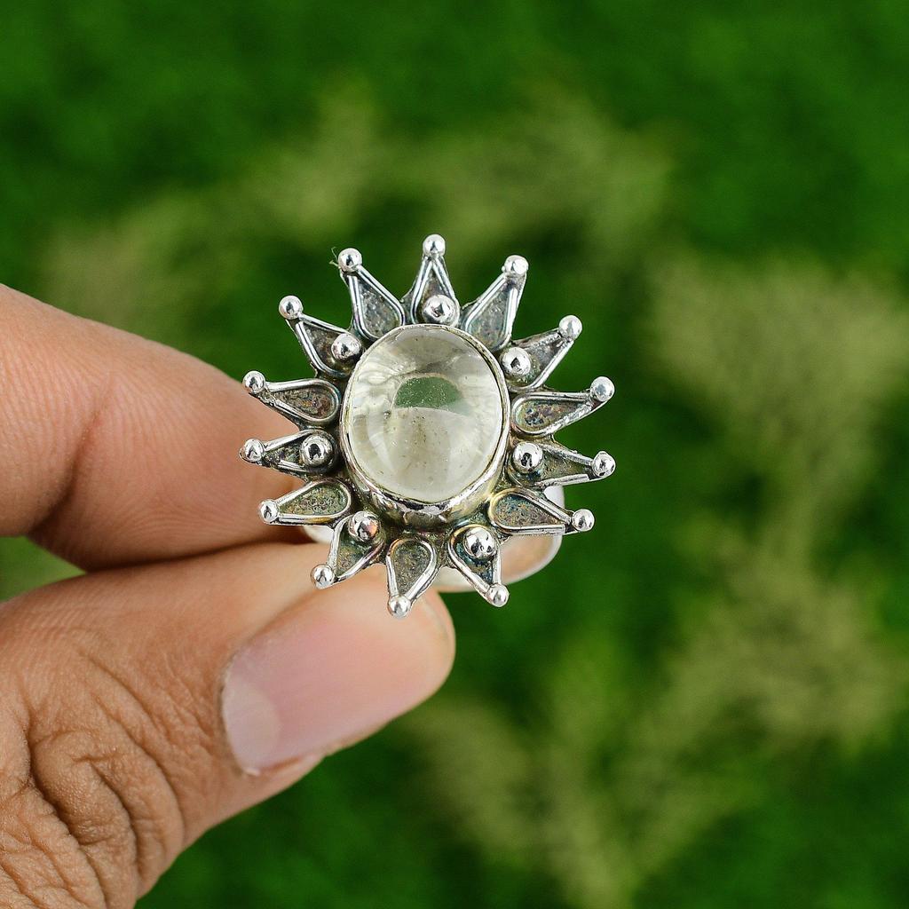 Oval Natural Moonstone 925 Silver Statement Promise June Stackable Mother Ring