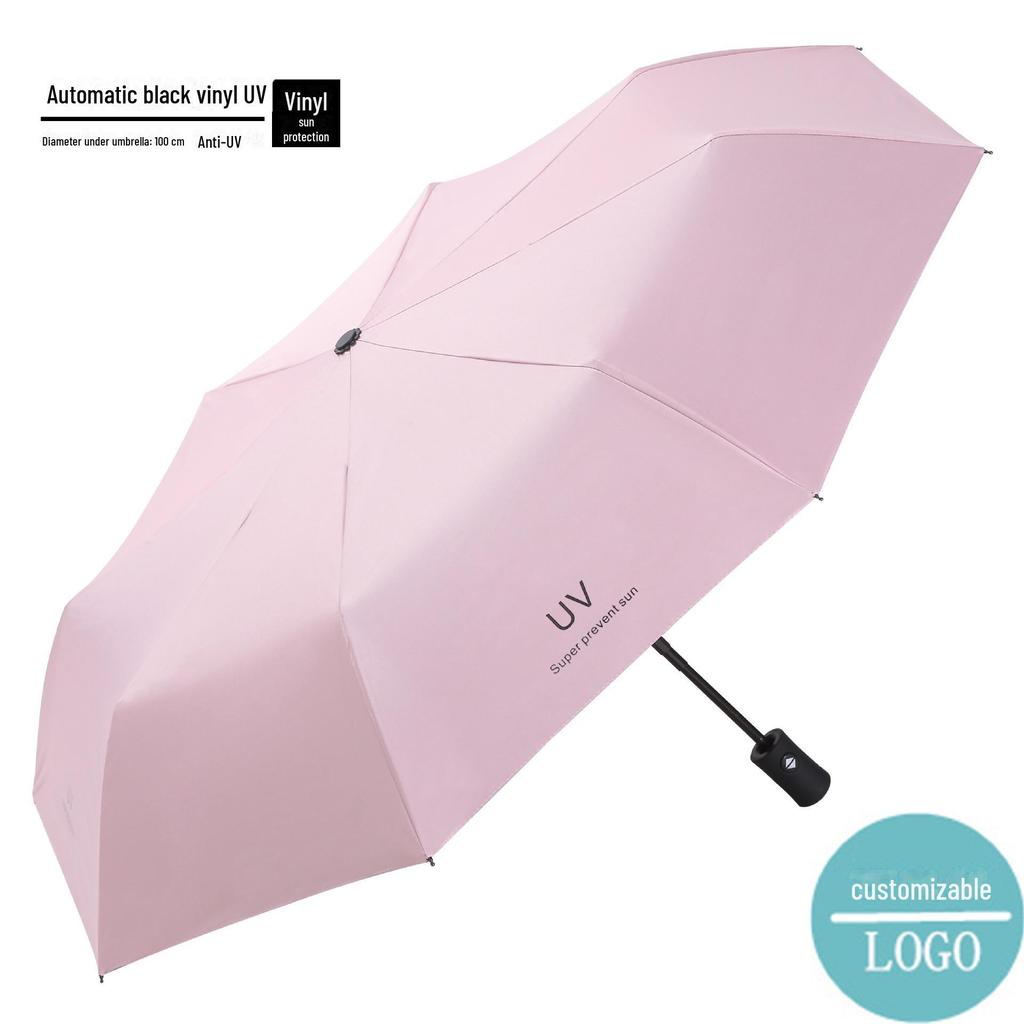 UV Protective Black Folding Sun Umbrella - Anti-Ultraviolet Women's Sunshade with Custom Logo