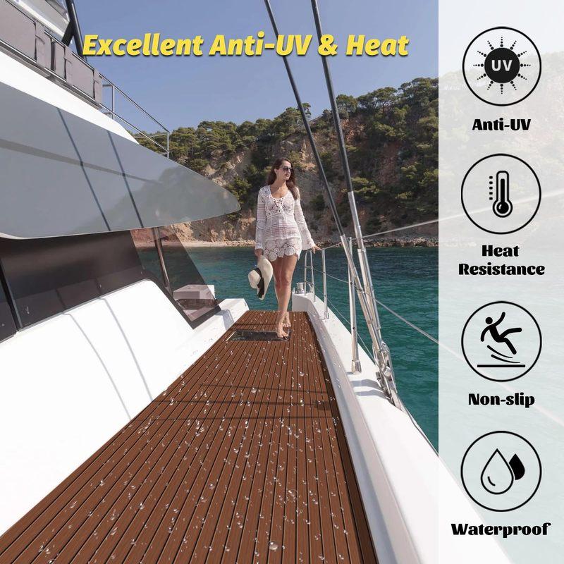 Dark Brown EVA Foam Faux Teak Boat Deck Mat Decking Sheet Yacht Flooring Anti Skid Mat Self Adhesive Vehicle Pad 2400x450x6mm