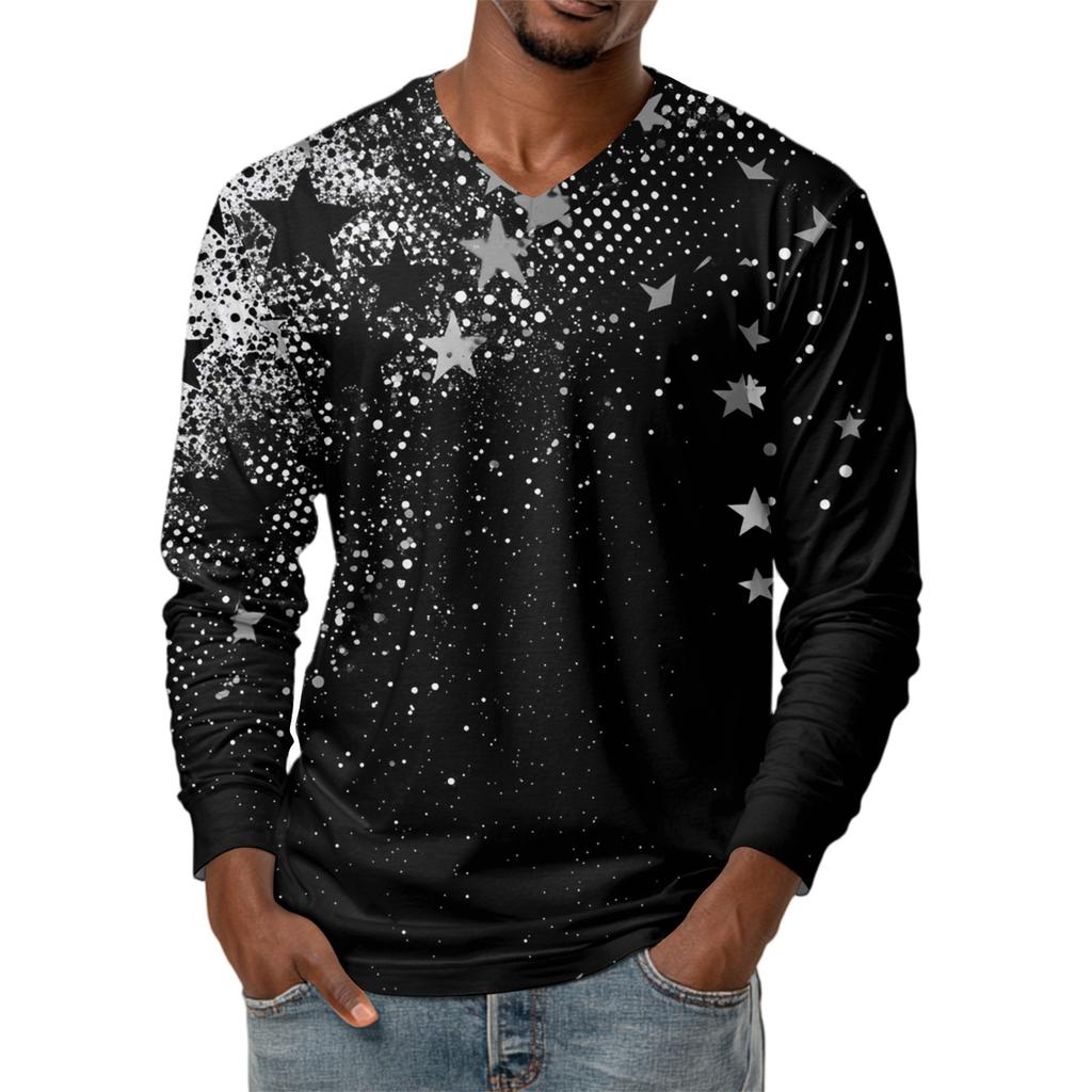 Мужская футболка с V-образным вырезом, повседневная, модная, с принтом, с длинным рукавом