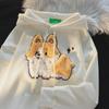 Corgi Embroidered Fleece Hoodie for Women - Autumn/Winter 2024 Loose Fit Couple's Pullover