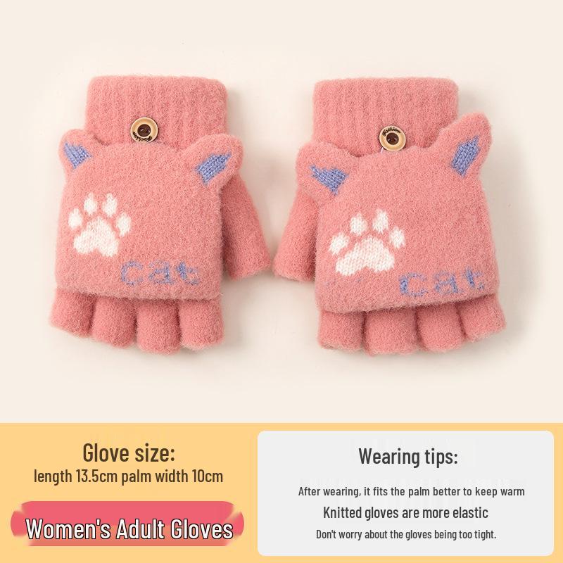 Женские зимние вязаные шерстяные перчатки без пальцев с откидным верхом - Милые, Теплые, Защищающие от холода