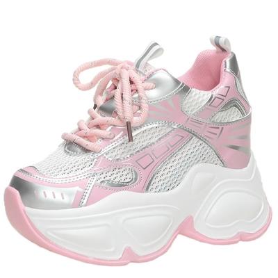 Модные женские сетчатые толстые кроссовки, летние туфли на высокой платформе, каблук 10 см, повседневная обувь на танкетке, женские дышащие спортивные кроссовки для папы