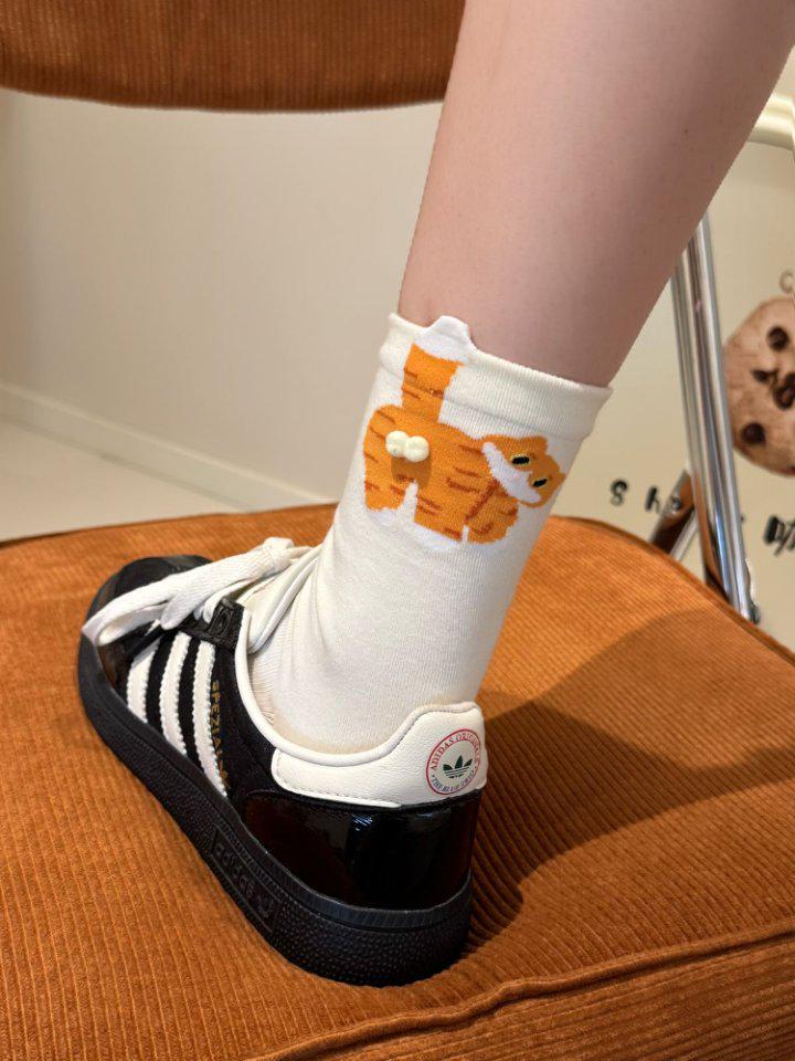 Women's Summer Cartoon Cat Jingle Bell Socks - Japanese Style Mid-Calf Length