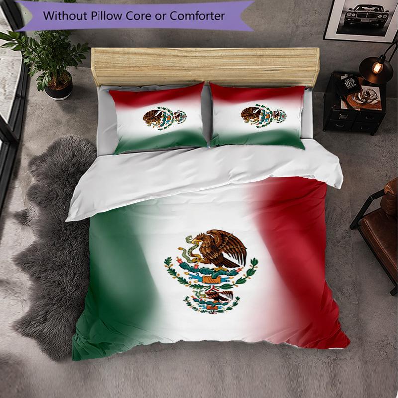 Mexico footbal Pattern 3 Pieces Bedding Set Soft Microfiber Duvet Cover with Pillow Cases for Bedroom