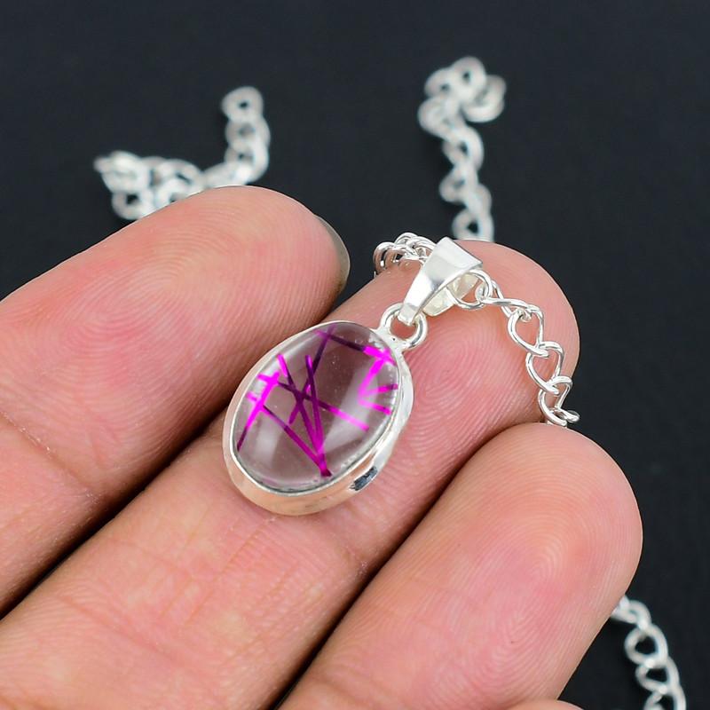 Натуральный розовый рутил 10x14 S Цепочка-замок Подвеска Ручной работы Тонко отполированная Подвеска из стерлингового серебра 925 пробы с современным дизайном Подарок на свадьбу для невесты