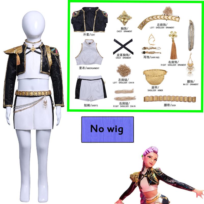 Аниме K-POP Охотники на демонов Дети Девочки Косплей Костюм Руми Зои Мира Детский Наряд для ролевых игр Вечеринка Черный Золотой Блестящая Униформа