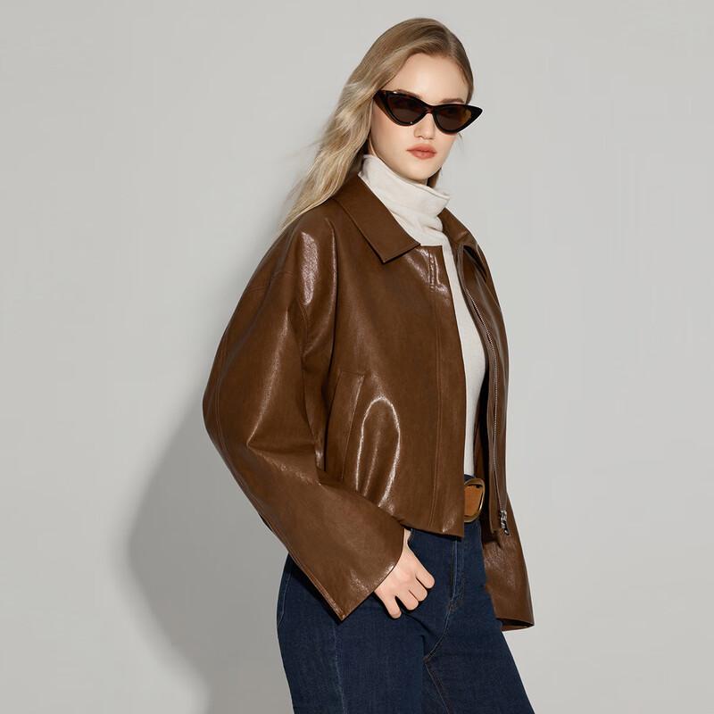 Женская укороченная ретро куртка из ПУ-кожи с длинным рукавом