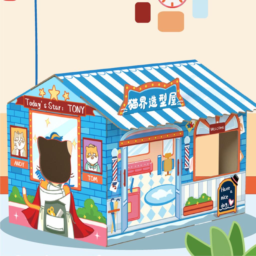 Cardboard Cat House Safe Healthy Wear Resistant Portable Cat Play House with Catnip for Cats