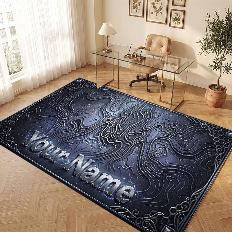 Abstract Geometric Theme Crystal Velvet Floor Rug Personalized Custom Name Text Warm Carpet Home Decoration