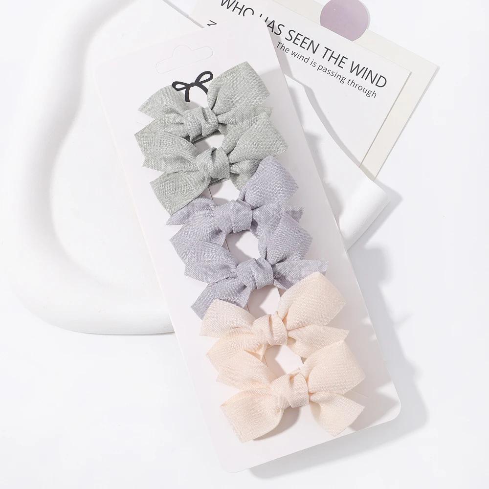 6 шт./набор Мини-заколки-бантики для волос для девочки Свежие однотонные бантики Заколки для волос Сладкий ребенок Бутик Ручная работа Заколки для волос Аксессуары