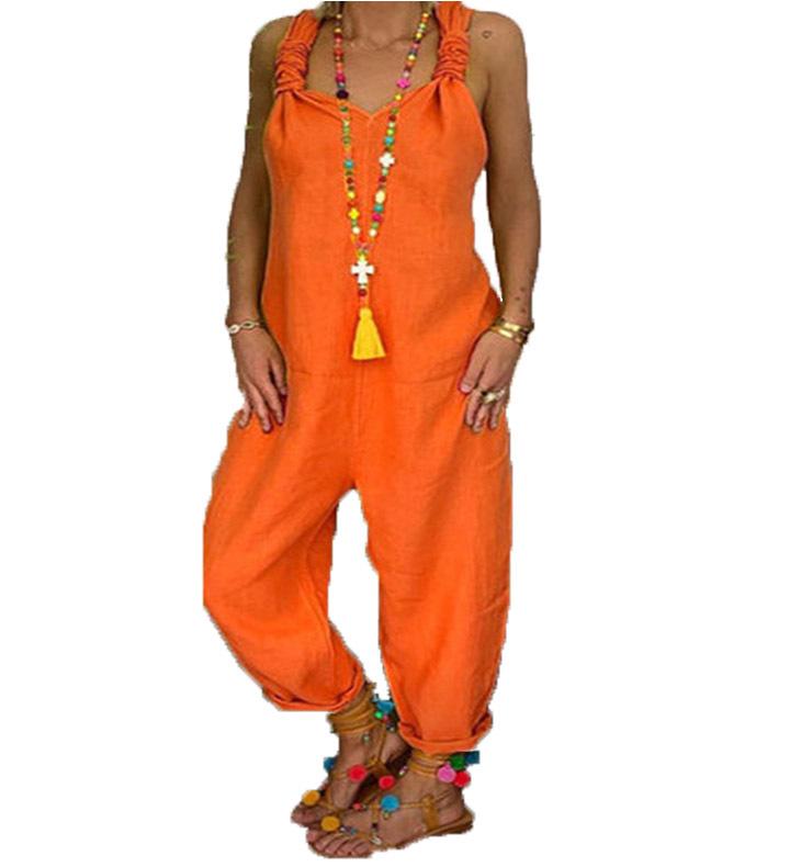 Свободный повседневный льняной комбинезон большого размера (2021)