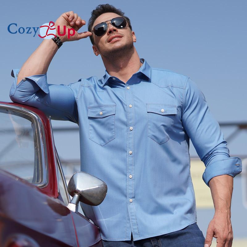 Уютная мужская повседневная джинсовая рубашка на пуговицах с длинными рукавами для работы, большие размеры