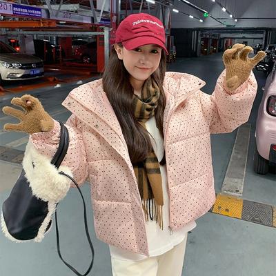 Короткая куртка с капюшоном свободного кроя на хлопковой подкладке в горошек