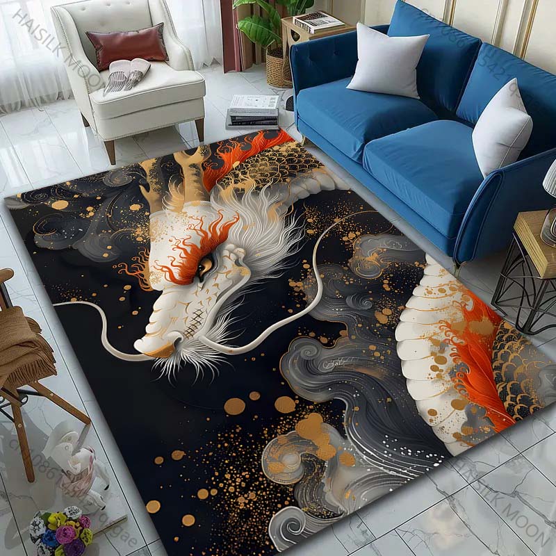 1PC Mysterious Oriental Dragon Print Carpet Rug for Living Room Bedroom Sofa Doormat Home Decor Non-slip Floor Mat