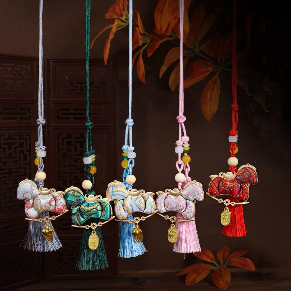 Satin New Year Horse Pendant Chinese Style Car Hanging Ornaments  Festive Accessory