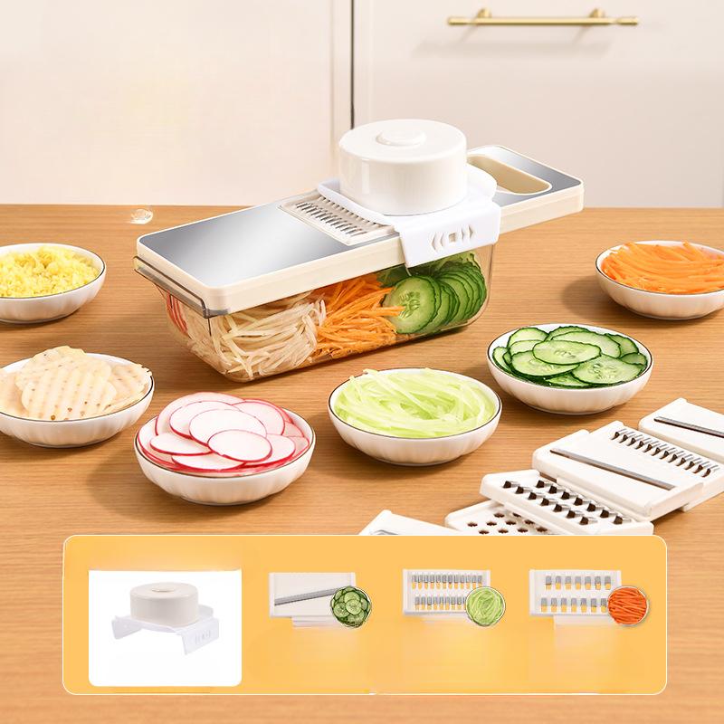 Бытовая овощерезка из нержавеющей стали Кухонная овощерезка и терка для картофеля Нескользящая ручка с защитой для рук и теркой