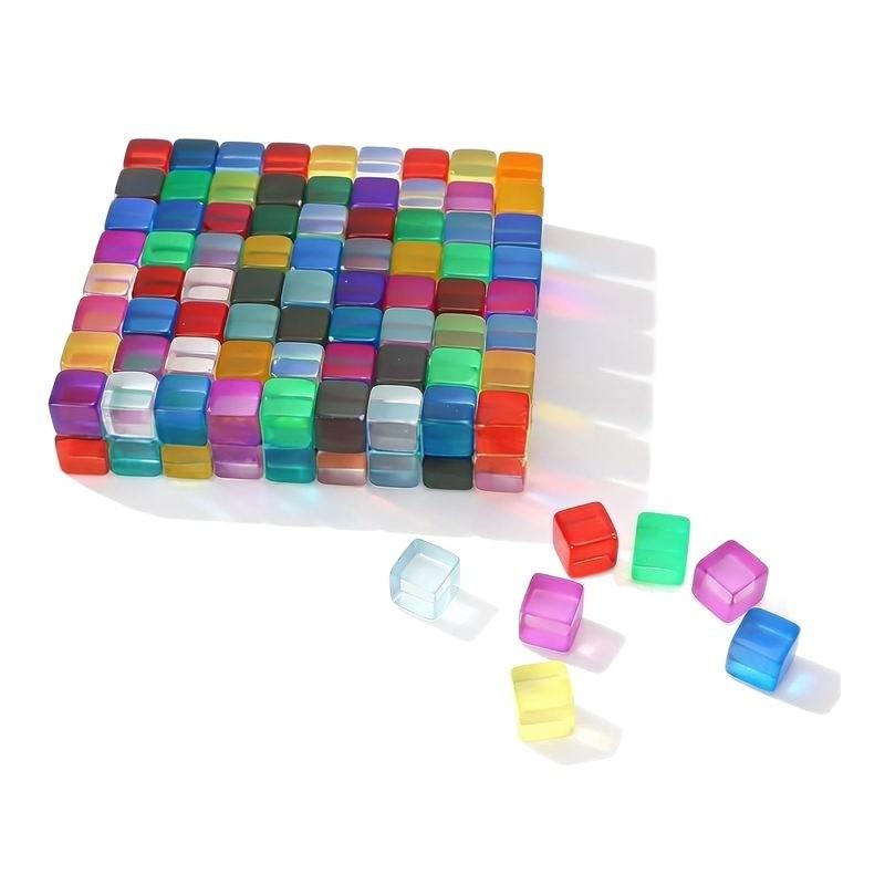 High Transparent Rainbow Crystal Acrylic Cubes Stacking Gem Blocks Sensory Building Blocks for Kids Learning Color Light Shadow