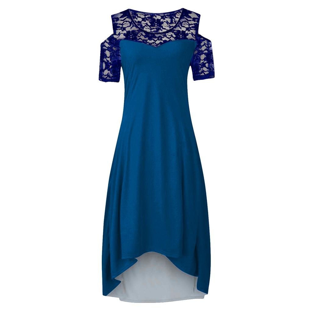 Women's Summer Dresses Off Shoulder Lace Trim Elegant Oversized Solid Dress