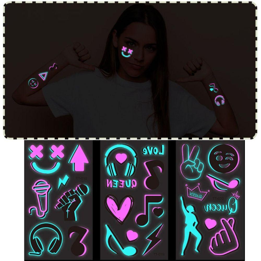 20 листов мультяшных светящихся тату-наклеек, безопасных для кожи, для DIY боди-арта, товары для вечеринок