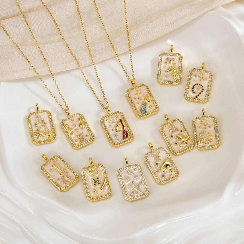 Позолоченная ретро ключичная цепочка с цирконовой подвеской в виде знака зодиака, ожерелье 12 созвездий, унисекс