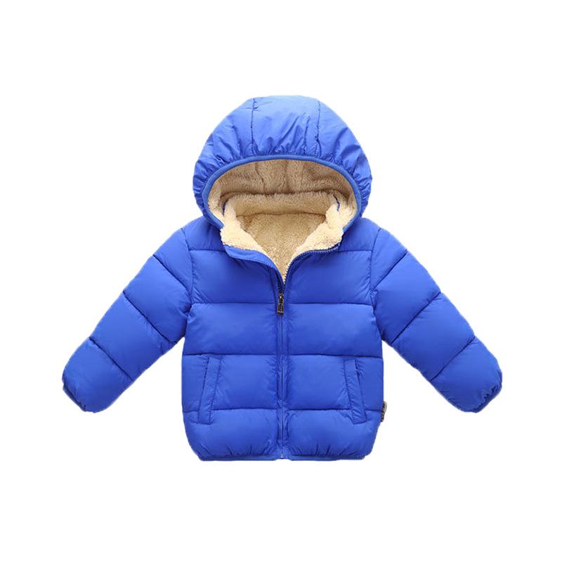 Down Winter Long Children's Sleeve Solid Color Warm Hooded Boy Girl Cotton Coat