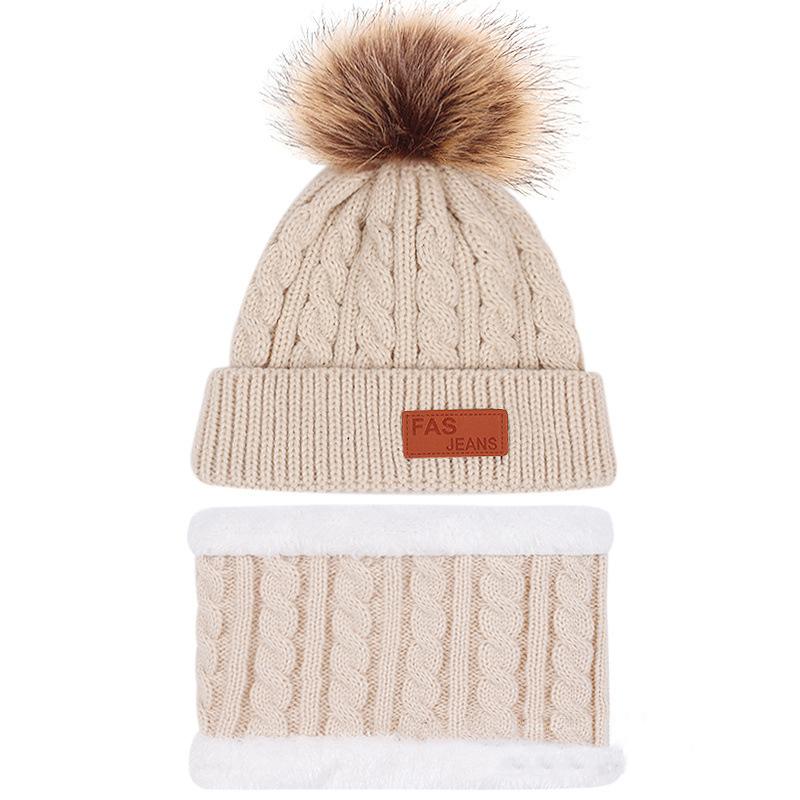 Для детей 1-5 лет, 3 шт., зимняя детская шапка-бини, шарф, перчатки, комплект, однотонная утолщенная вязаная шапка для младенцев, шейный платок, симпатичные детские шерстяные шапки с помпоном