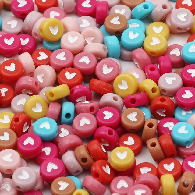 100Pcs Acrylic Flat Letter Beads Alphabet Round Smile Spacer Loose Bead For Diy Jewelry Bracelet Charm Supplies