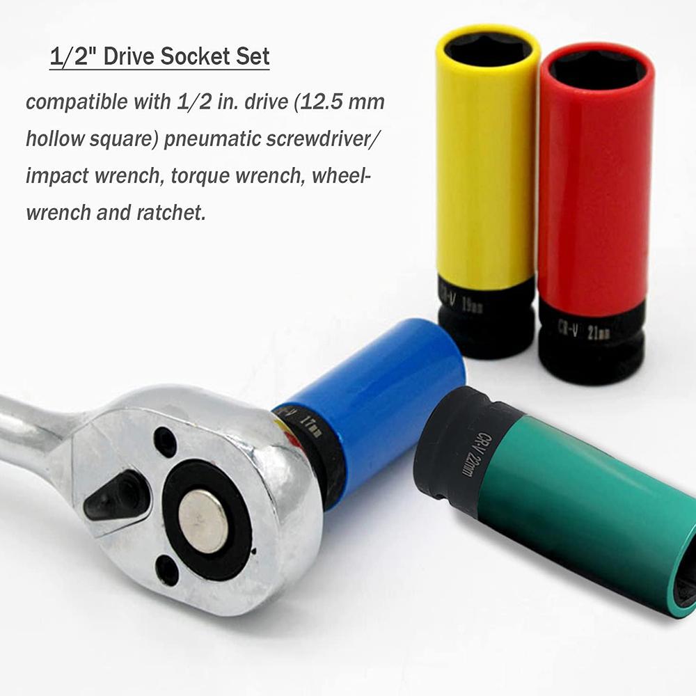 1/2" Привод Защита колеса Ударная головка, 7 шт. Набор глубоких ударных головок с тонкой стенкой, Не оставляющий следов Набор ударных головок для защиты шин