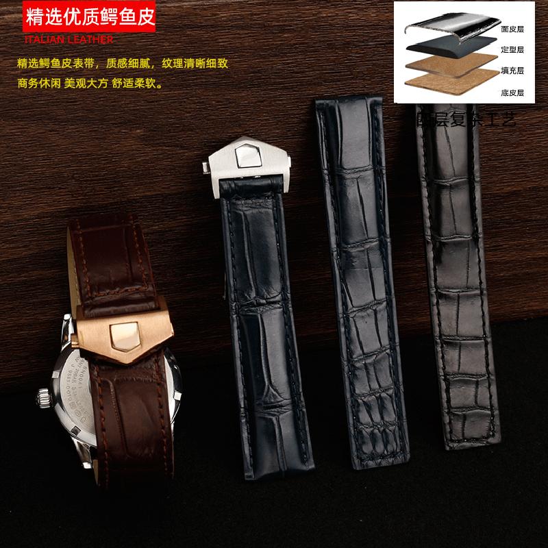 For Ultimate Crocodile Leather Watcband Huawei Watch GT3 Honor Smart Strap Casual Business TAG HEUER Bracelet Blue Black 22mm